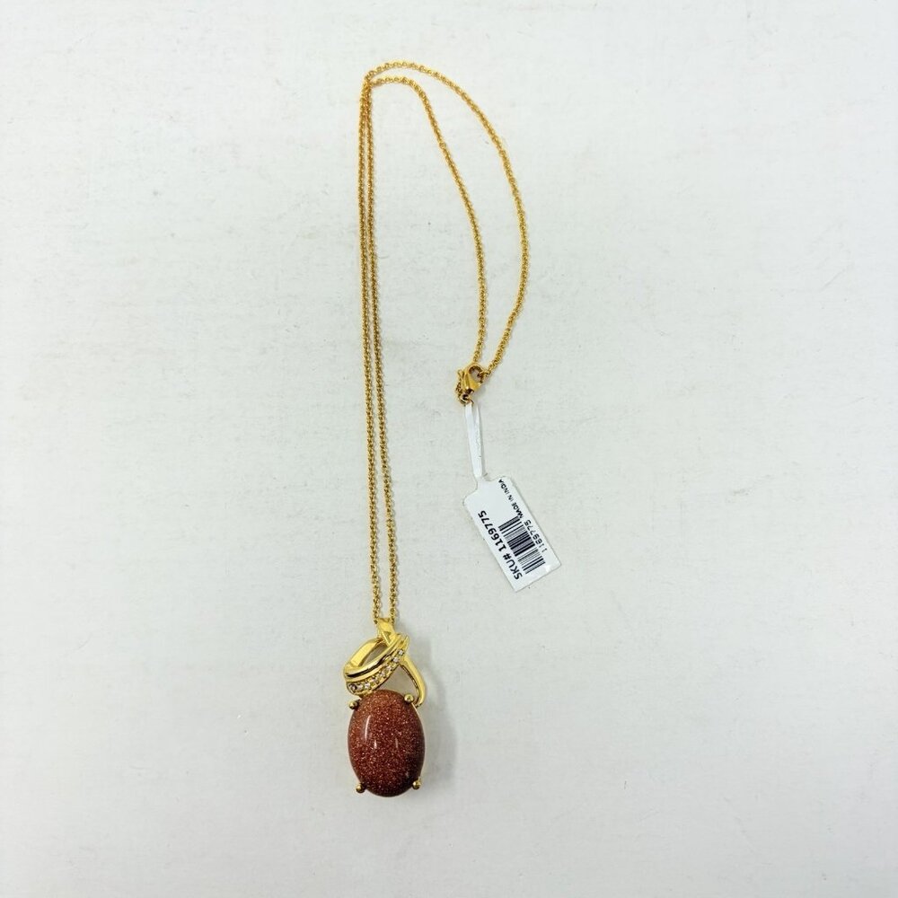 Shop LC Karis Collection Red Goldstone/Simulated Diamond Pendant & Chain 5068